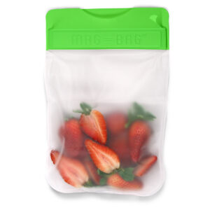 Mag bag with halved strawberries inside